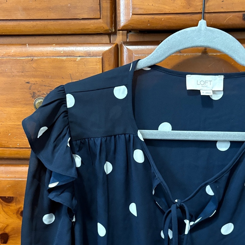LOFT Polka Dot Blouse in Navy and White - Picture 6 of 6
